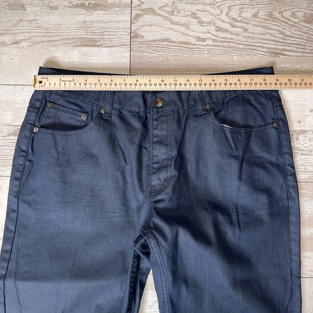 Akademiks Jeans Mens 40x34 Navy Denim Flat Front Straight Leg Hipster Black Tab